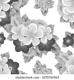 flower monochrome seamless pattern. For your fabric design, postcards, wedding invitations, birthday, Valentine's day and more. Vector illustration.