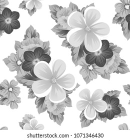 flower monochrome seamless pattern. For your fabric design, postcards, wedding invitations, birthday, Valentine's day and more. Vector illustration.