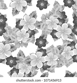 flower monochrome seamless pattern. For your fabric design, postcards, wedding invitations, birthday, Valentine's day and more. Vector illustration.