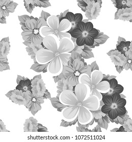 flower monochrome seamless pattern. For your fabric design, postcards, wedding invitations, birthday, Valentine's day and more. Vector illustration.