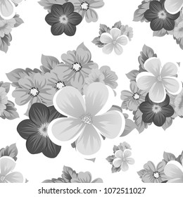 flower monochrome seamless pattern. For your fabric design, postcards, wedding invitations, birthday, Valentine's day and more. Vector illustration.