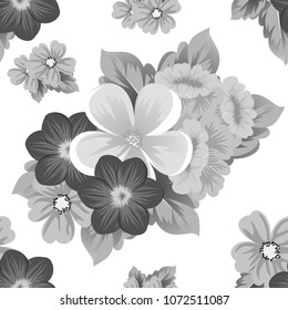 flower monochrome seamless pattern. For your fabric design, postcards, wedding invitations, birthday, Valentine's day and more. Vector illustration.