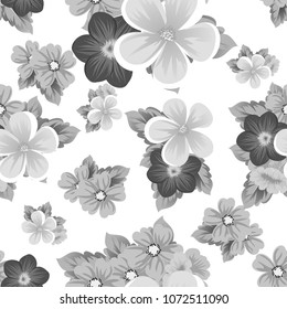 flower monochrome seamless pattern. For your fabric design, postcards, wedding invitations, birthday, Valentine's day and more. Vector illustration.