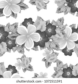 flower monochrome seamless pattern. For your fabric design, postcards, wedding invitations, birthday, Valentine's day and more. Vector illustration.