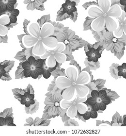 flower monochrome seamless pattern. For your fabric design, postcards, wedding invitations, birthday, Valentine's day and more. Vector illustration.