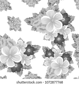 flower monochrome seamless pattern. For your fabric design, postcards, wedding invitations, birthday, Valentine's day and more. Vector illustration.