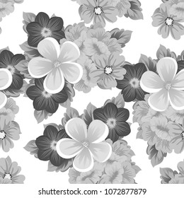 flower monochrome seamless pattern. For your fabric design, postcards, wedding invitations, birthday, Valentine's day and more. Vector illustration.