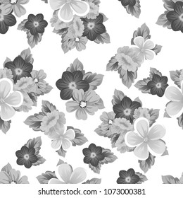 flower monochrome seamless pattern. For your fabric design, postcards, wedding invitations, birthday, Valentine's day and more. Vector illustration.
