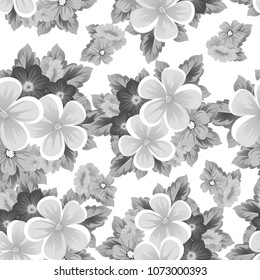 flower monochrome seamless pattern. For your fabric design, postcards, wedding invitations, birthday, Valentine's day and more. Vector illustration.