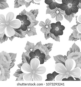 flower monochrome seamless pattern. For your fabric design, postcards, wedding invitations, birthday, Valentine's day and more. Vector illustration.