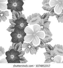 flower monochrome seamless pattern. For your fabric design, postcards, wedding invitations, birthday, Valentine's day and more. Vector illustration.
