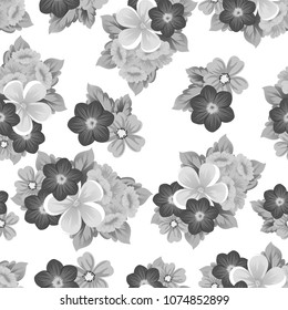 flower monochrome seamless pattern. For your fabric design, postcards, wedding invitations, birthday, Valentine's day and more. Vector illustration.
