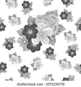 flower monochrome seamless pattern. For your fabric design, postcards, wedding invitations, birthday, Valentine's day and more. Vector illustration.