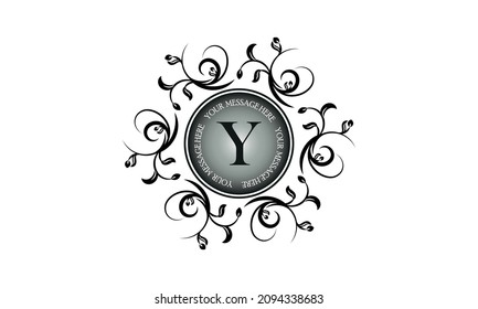 Flower monogram design template for one or two letters such as Y with text in a circle. Wedding monogram. Elegant round ornament for business sign, identity of restaurant, boutique, hotel logo