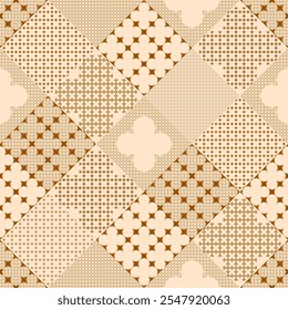 Flower Monogram Seamless pattern on a light brown background. Abstract geometric. Designed for fabric, art wallpaper, textiles, wrapping, rugs, scarf. - Vector