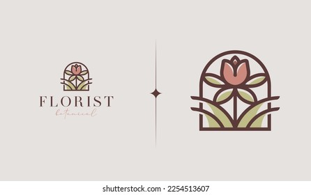 Flower Monoline Logo Template. Universal creative premium symbol. Vector illustration. Creative Minimal design template. Symbol for Corporate Business Identity