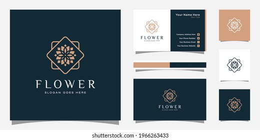 Flower monoline luxury logo with business card design