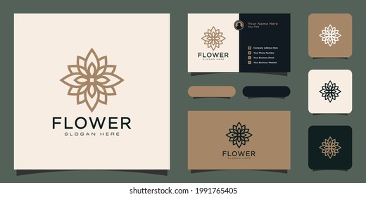 Flower monoline luxury logo with business card design