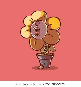 A flower monster character vector illustration. Mascot, nature design concept.