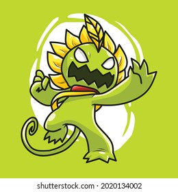 flower monster fighter mascot character illustration vector icon. flat cartoon concept