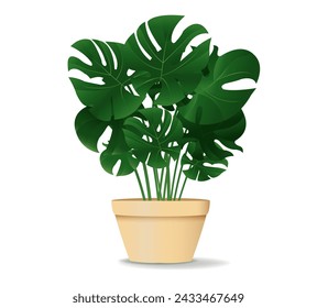 Flower Monster In Pot Isolated White Background 
With Gradient Mesh, Vector Illustration