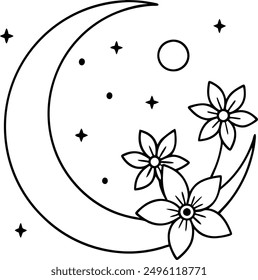 Flower Moon Daisy Vektor handgezeichnete Illustration Tattoo Design