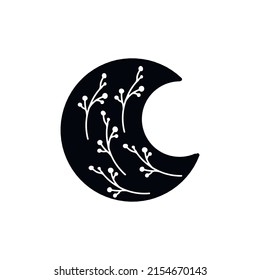 Flower moon phase symbol. Beauty black moon tattoo design. Celestial crescent isolated Astrology girl crescent.