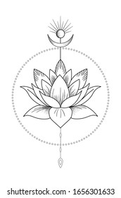 flower with moon and sun astrology illustration.