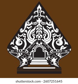 flower motif ornament wayang gunungan white pattern