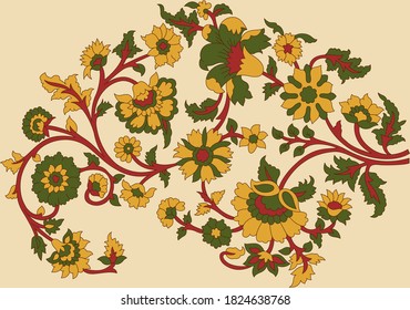 Patrón de motivos de flor con fondo de crema