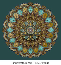 Flower motif pattern design in turquoise and earth tone