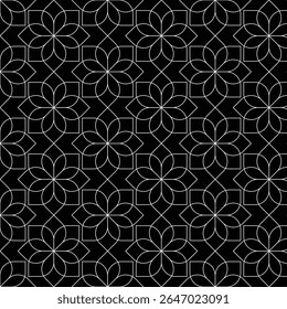 Motivo de flor Ornamento geométrico sem costura Linha minimalista Damasco Etnia Simetria