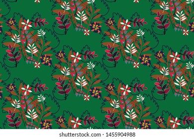 
flower motifs pattern and twigs above green cloth