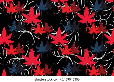 flower motifs pattern and twigs on black cloth
