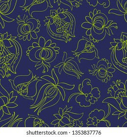 Flower motifs. Seamless decorative design with abstract forms.