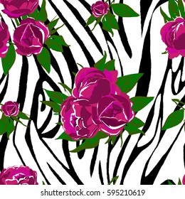 Flower motifs vector texture peonies seamless pattern.