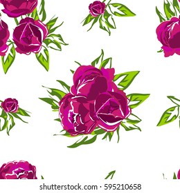 Flower motifs vector texture peonies seamless pattern.