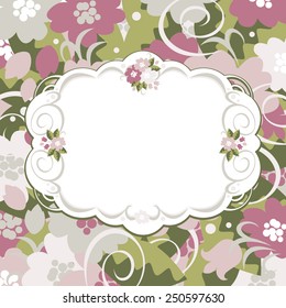 Flower motive. Pink. Frame in vintage style.