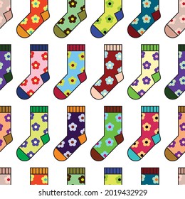 Flower multicolor socks seamless vector pattern