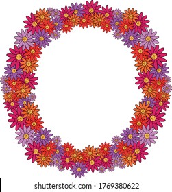 Flor de flores de colores múltiples. Marco de las flores. Plantilla para postales, saludos y diseño de sitios web. Ambiente festivo
