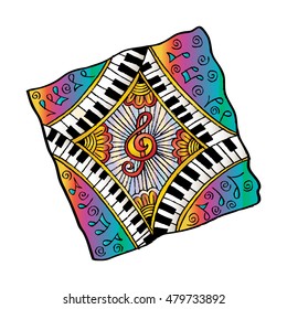 Flower and music hand drawn zentangle