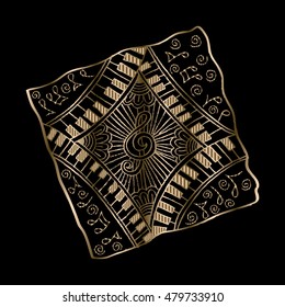 Flower and music hand drawn zentangle