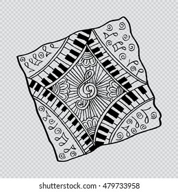 Flower and music hand drawn zentangle