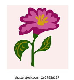 Flower in naive style, hand drawn illustration. Retro style careless element