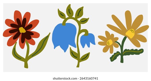 Flower in naive style, hand drawn illustration. Retro style careless element