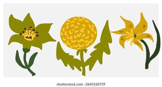 Flower in naive style, hand drawn illustration. Retro style careless element