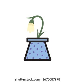 Flower named snowdrop, simple logo drawing illustration. Plant in a pot with a leaf decoration. Vegetation in a jar abstract botanical logotype.