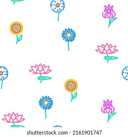 Flower Natural Aromatic Plant Vector Seamless Pattern Color Line Illustration