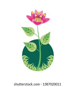 flower nature with branch and leafs in frame circular