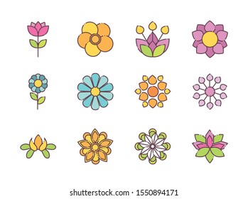 flower nature decoration icons set flat style vector illustration